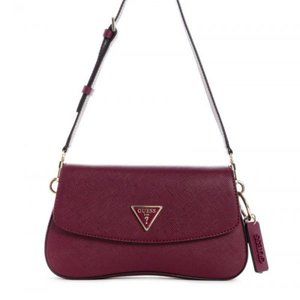 Guess Cordelia Flap Shoulder Baguette Bag in Burgundy/Maroon/Dark Red/Mulberry